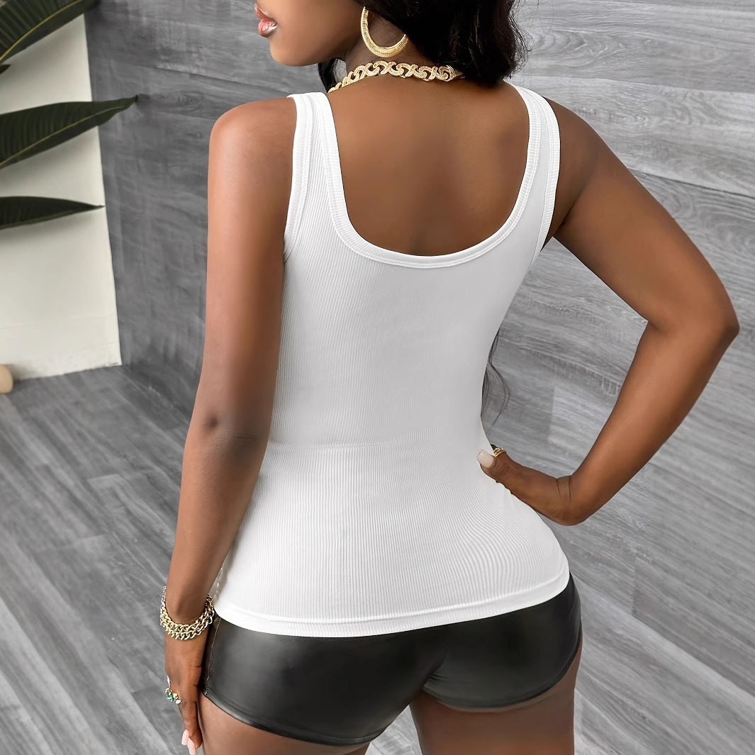 Womens Solid-Color Sexy Sleeveless Casual V-Neck Tank Top