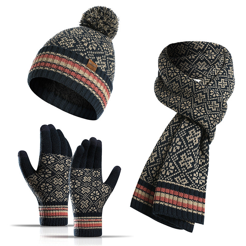 Three-piece Winter New Knitted Warm Woolen Hat Scarf And Gloves