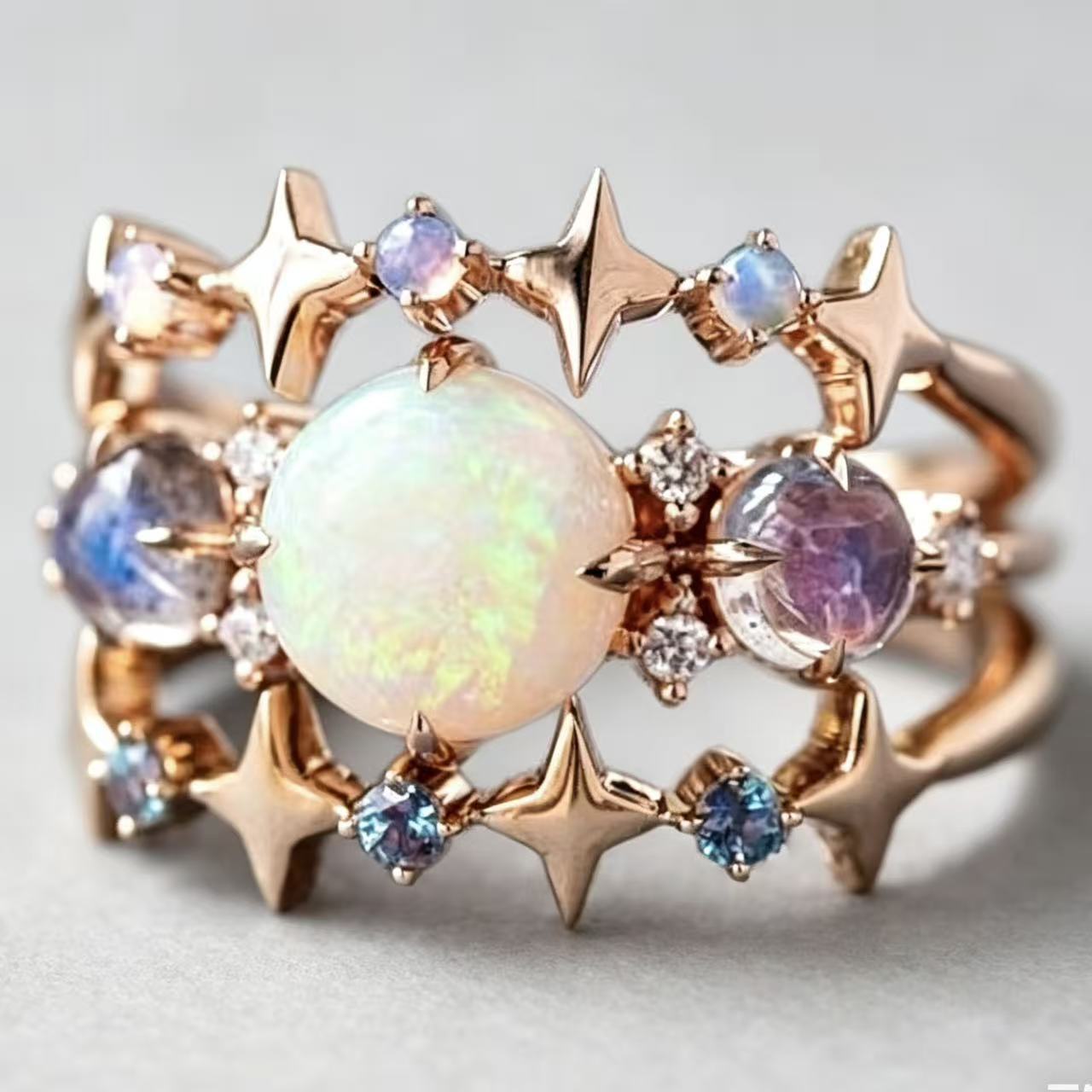 New Electroplated Rose Gold Three-Piece Ring Set