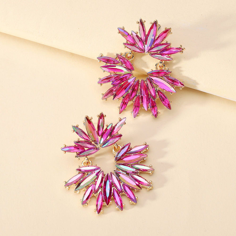 Women's Vintage Elegant Luxury Marquise Rhinestone Floral Drop Earrings Sparkly Jewelry For Bridal Wedding Party Occasions
