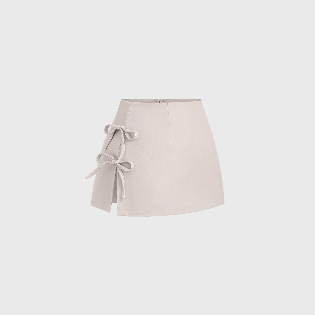 Bow-tied Sexy Slit A-line Mini Skirt