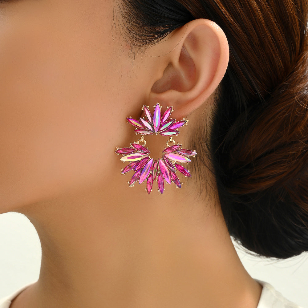 Women's Vintage Elegant Luxury Marquise Rhinestone Floral Drop Earrings Sparkly Jewelry For Bridal Wedding Party Occasions