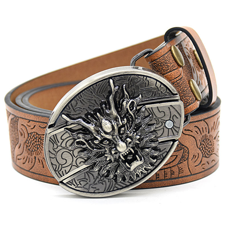 Personality Student Trendy Printing Engraving Smooth Buckle Knife Embossing Belt