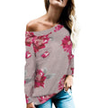 Printed Long-sleeve Off-shoulder Top Featuring Leopard And Snake Patterns