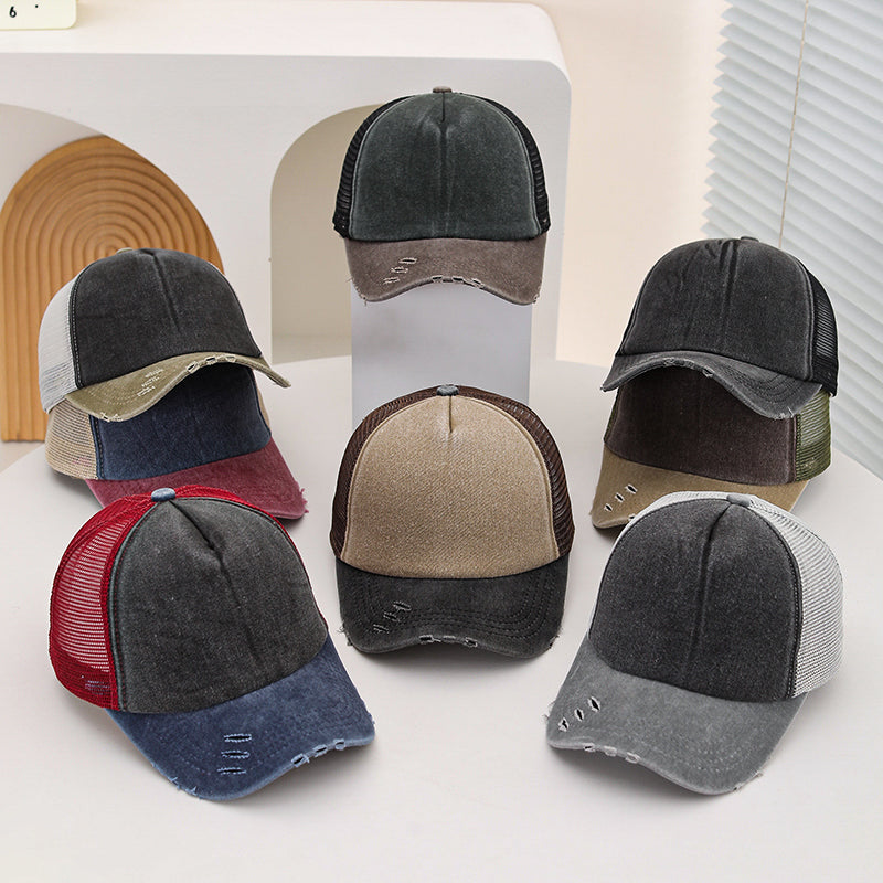 Multi-color Frayed Washed Vintage Mesh Breathable Fashion Sun-protective Baseball Cap Suitable For Outdoor Daily Activities