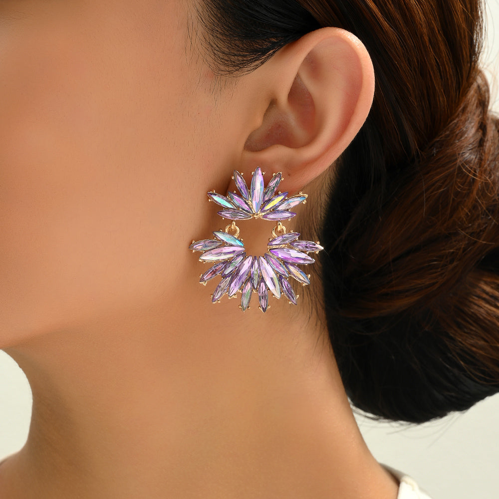 Women's Vintage Elegant Luxury Marquise Rhinestone Floral Drop Earrings Sparkly Jewelry For Bridal Wedding Party Occasions