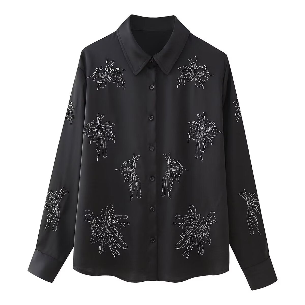 French Fashion Beaded Embroidered Shirts High Waist Casual Trousers Sets