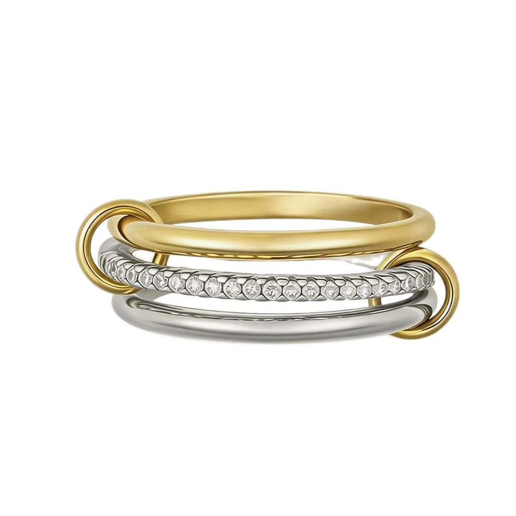 Three-ring Interlocking Full-diamond Zircon Ring