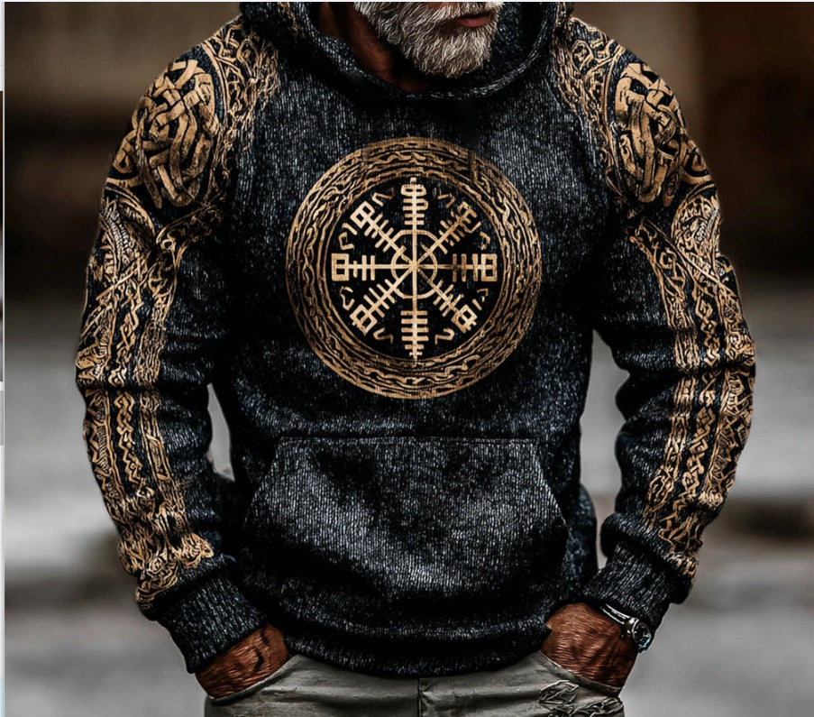 Men`s European And American-Style Autumn Winter Printed Hoodie With Graphic Print