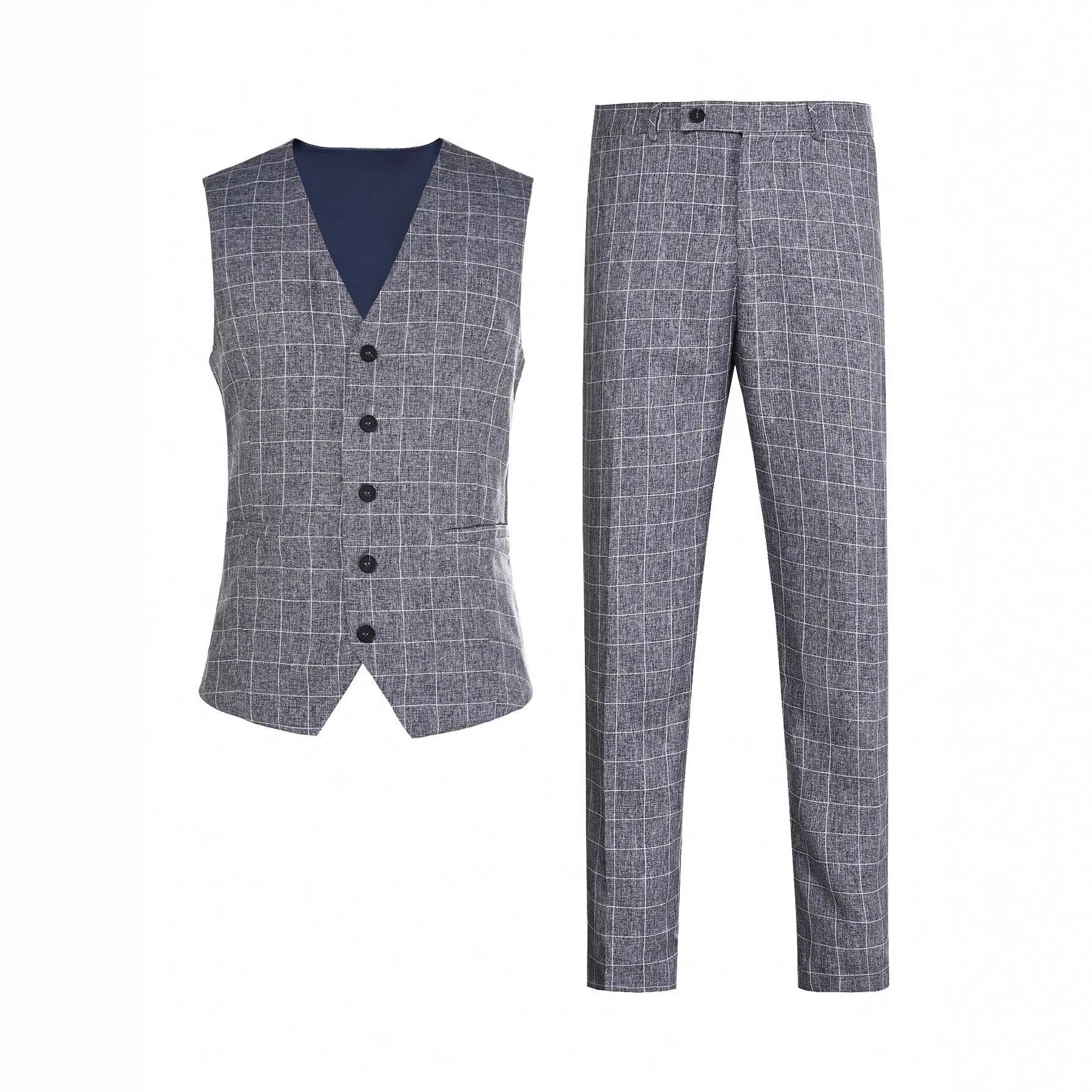 Mens Light Business Plaid Waistcoat And Dress Pants Two-Piece Suit