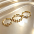 Simple Alloy Electroplated 18K Gold Three-Piece Ring Set