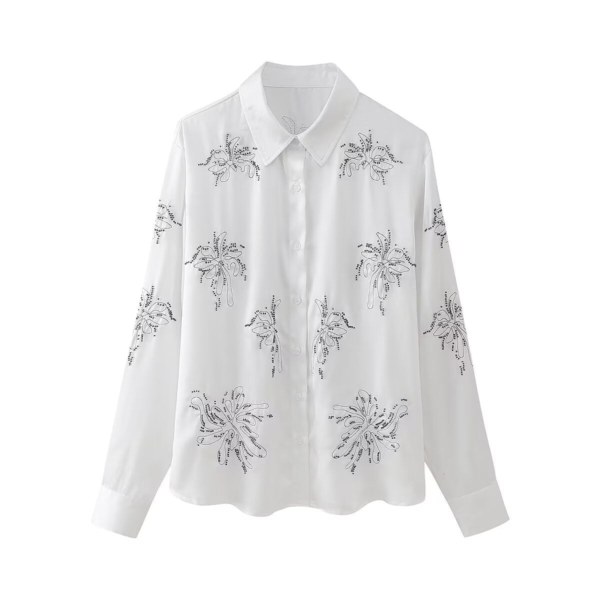 French Fashion Beaded Embroidered Shirts High Waist Casual Trousers Sets