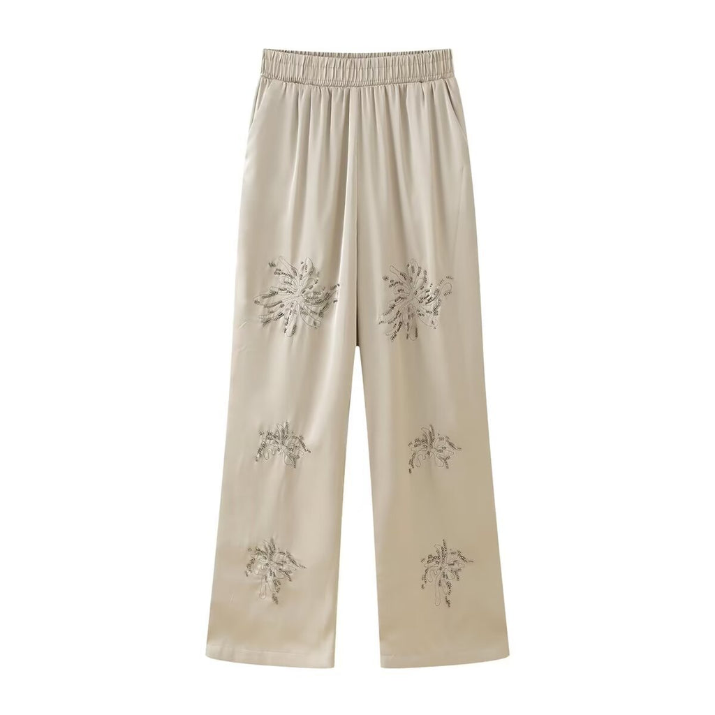 French Fashion Beaded Embroidered Shirts High Waist Casual Trousers Sets