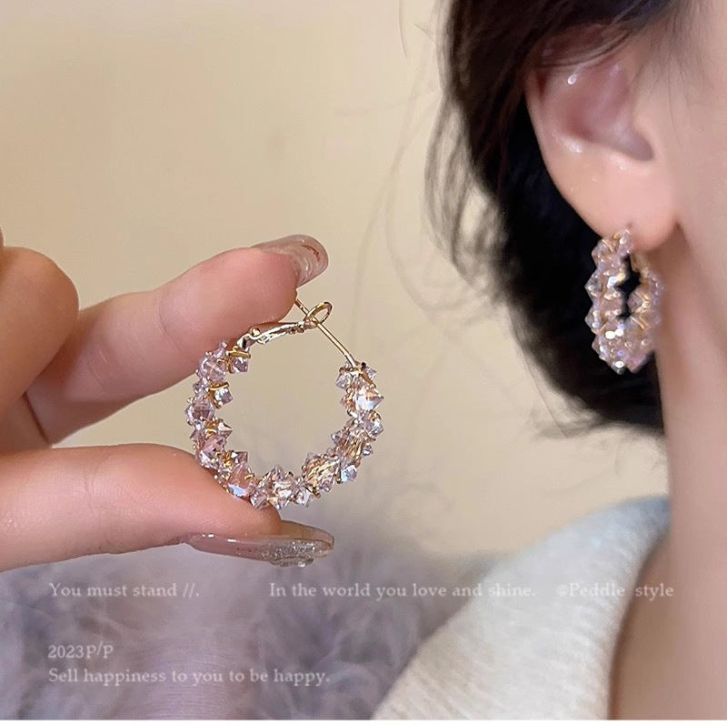 Sparkling Cubic Zirconia Hoop Earrings For Women, Dainty Gold Plated Bling Crystal Hoop Earrings, Luxury Elegant Party Jewelry Gift