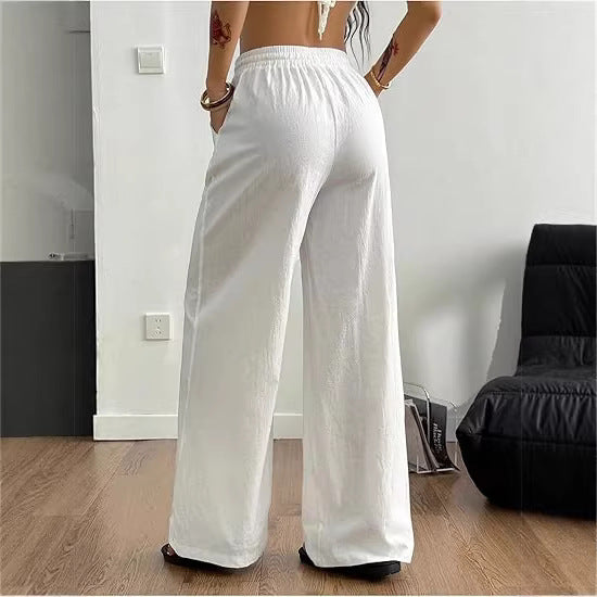 Laid-back Style High-Waist Casual All-Match Flowy Drawstring Wide-Leg Pants For Women
