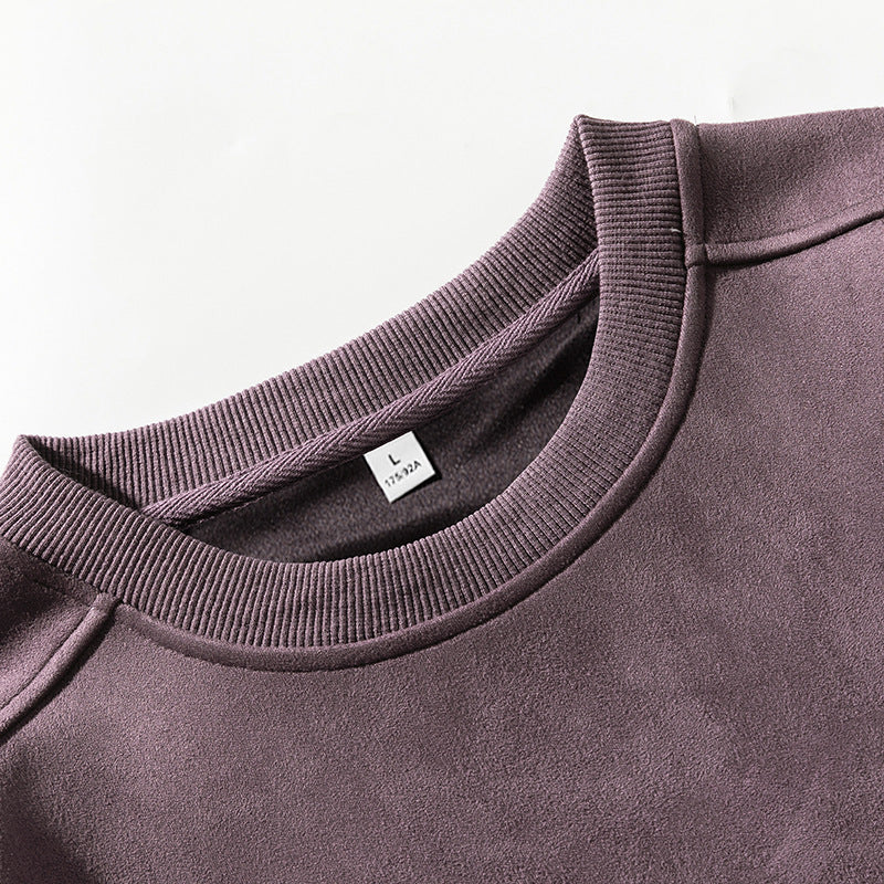 Suede-look Solid-color Casual Hoodie For Men