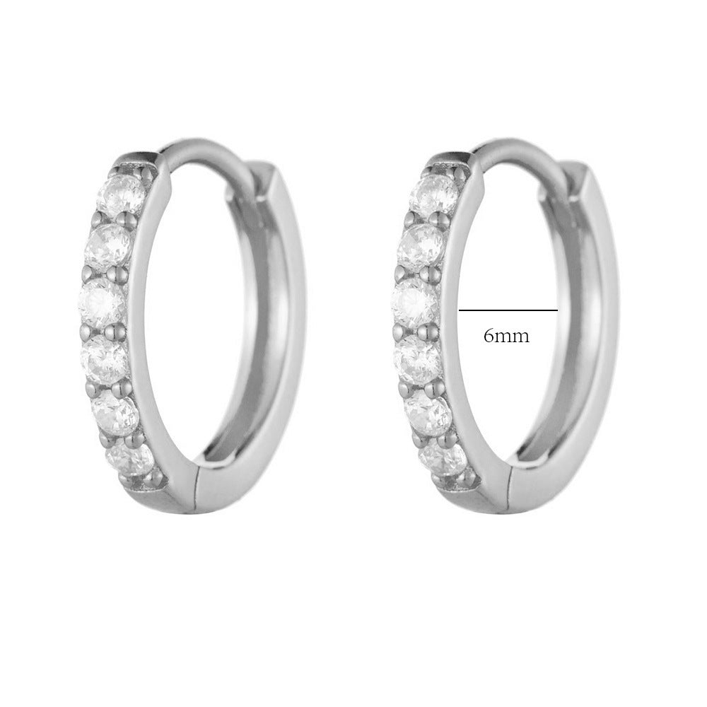 S925 Sterling Silver Ear Clips Inlaid With Zirconia Basic Round Earrings