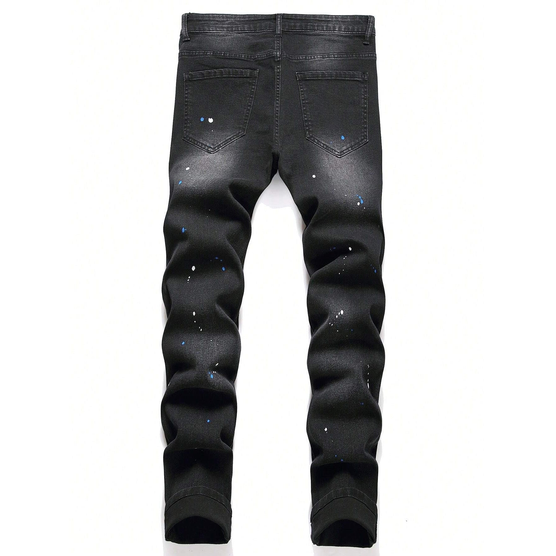 Men's Fashionable Straight-Leg Ripped Black Jeans