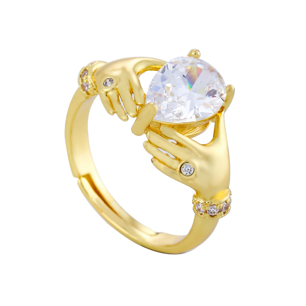 Water Drop Rhinestone Light Luxury Adjustable Open Ring