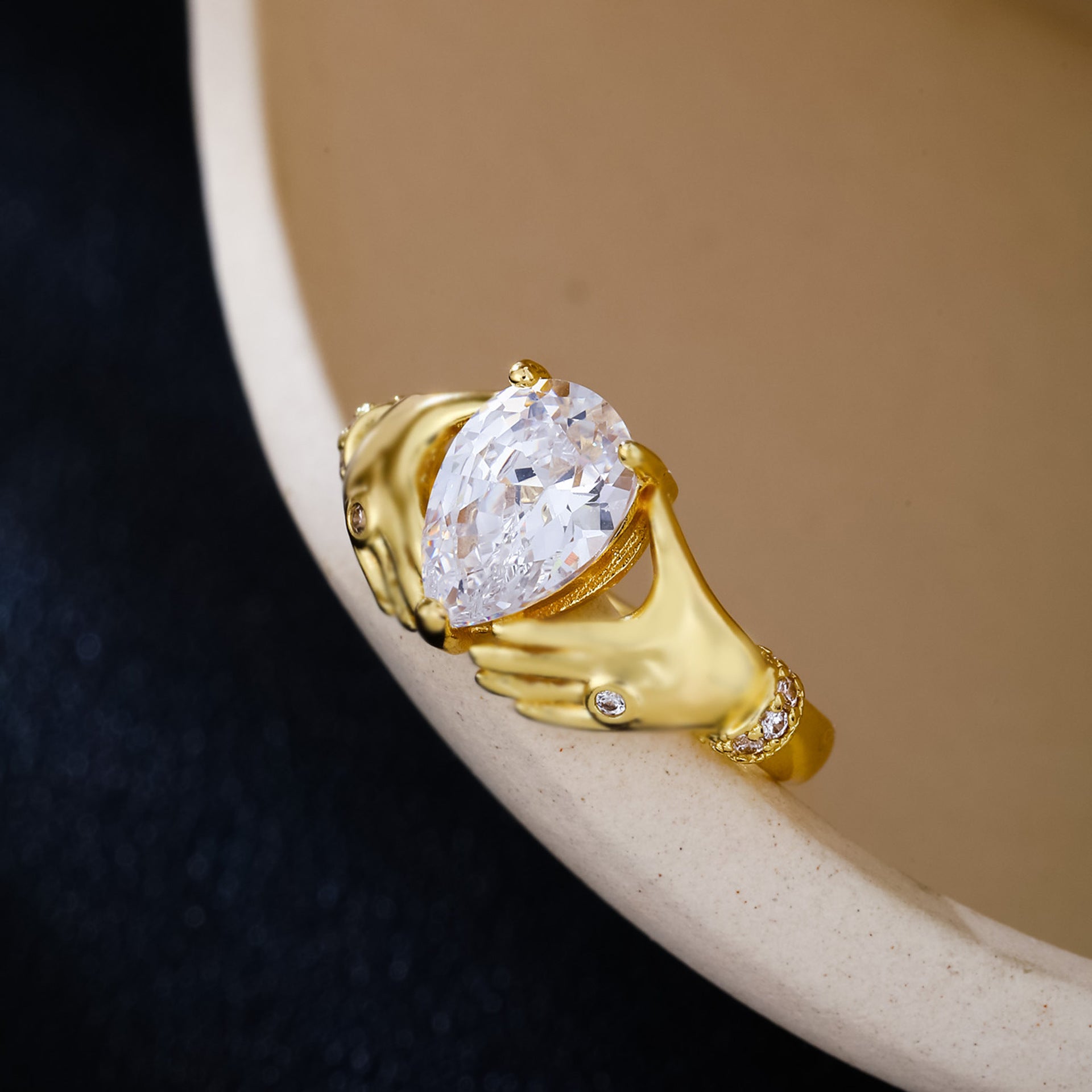 Water Drop Rhinestone Light Luxury Adjustable Open Ring