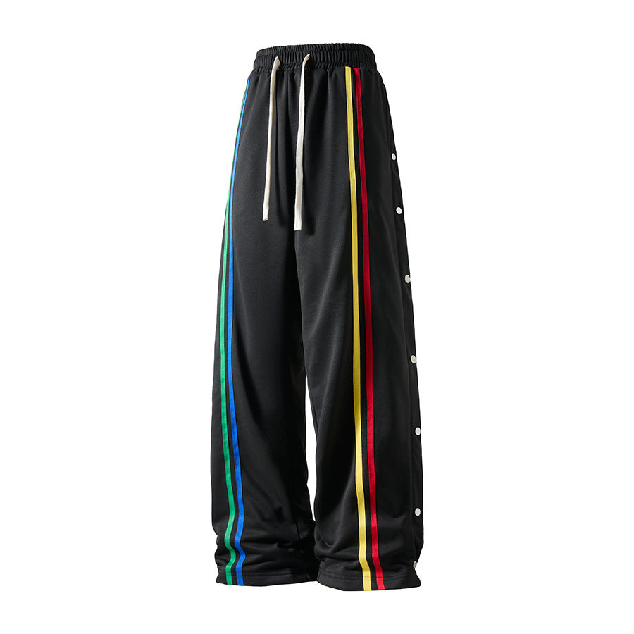 Color-block Striped Design Long Pants American-style Utility Pants