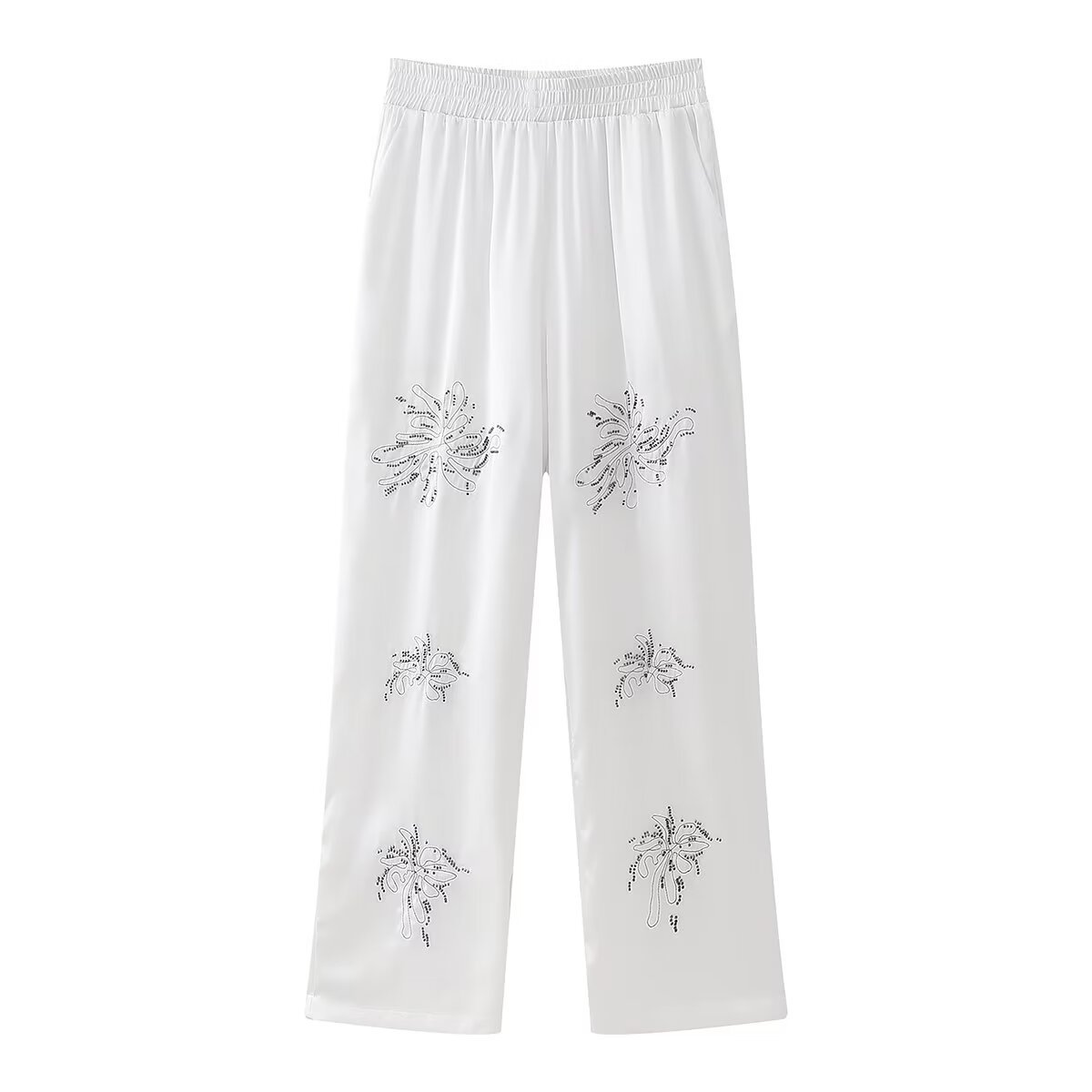 French Fashion Beaded Embroidered Shirts High Waist Casual Trousers Sets