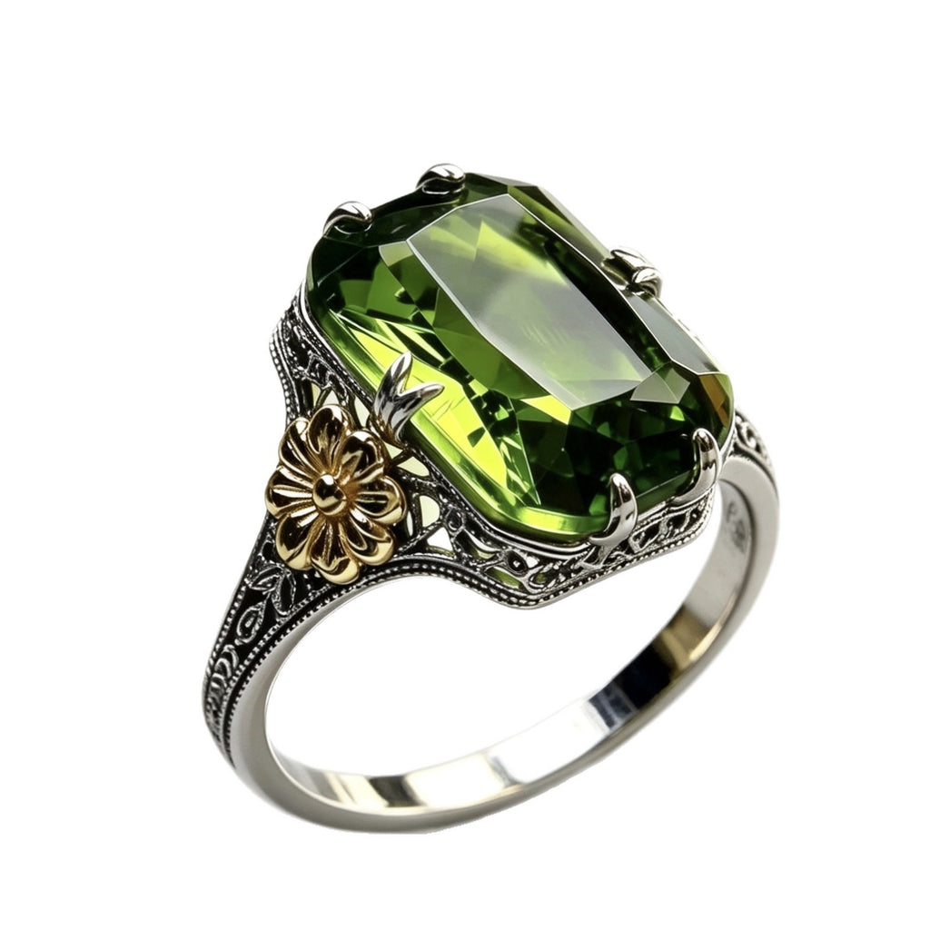 Women Green Topaz Sunflower Ring