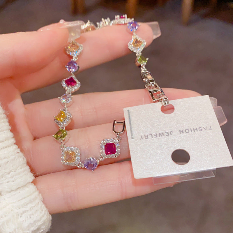 Light Luxury Fashionable All-Match Micro-Set Colorful Zircon Bracelet