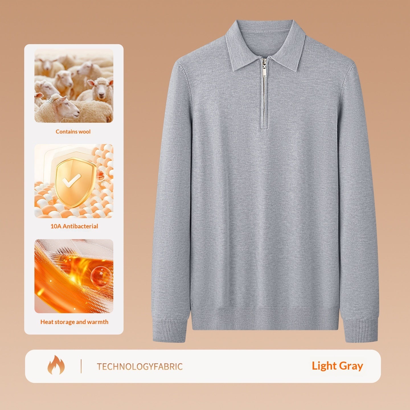 Wool Modal Sweater Men's Zip-Up Top