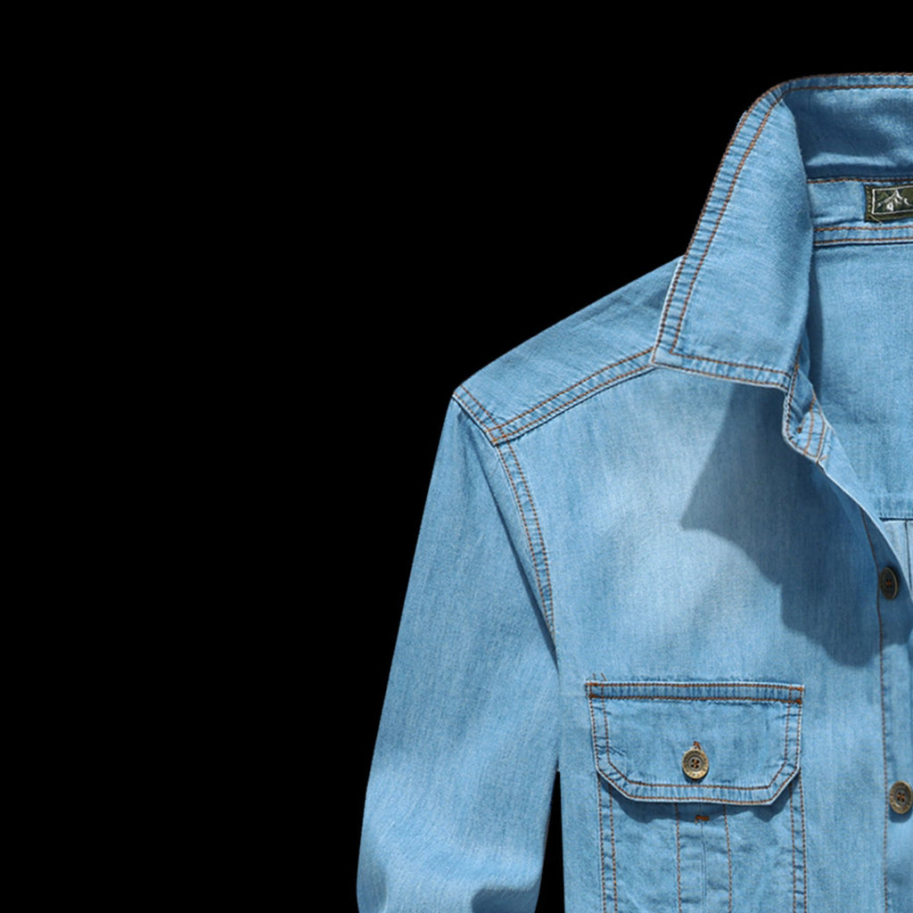 Men's Denim Long-Sleeve Cotton Blend Casual Shirt