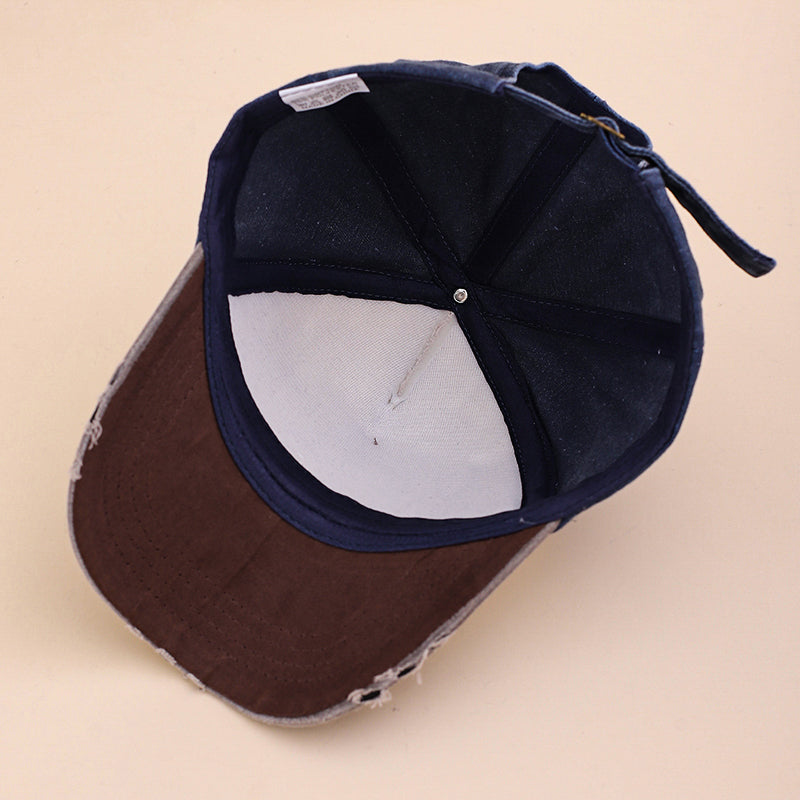 Colored Patch Adjustable Beveling, Hole Punching, Water Washing, Distressed Vintage Style Casual Baseball Cap, Suitable For Outdoor Sports And Outings.