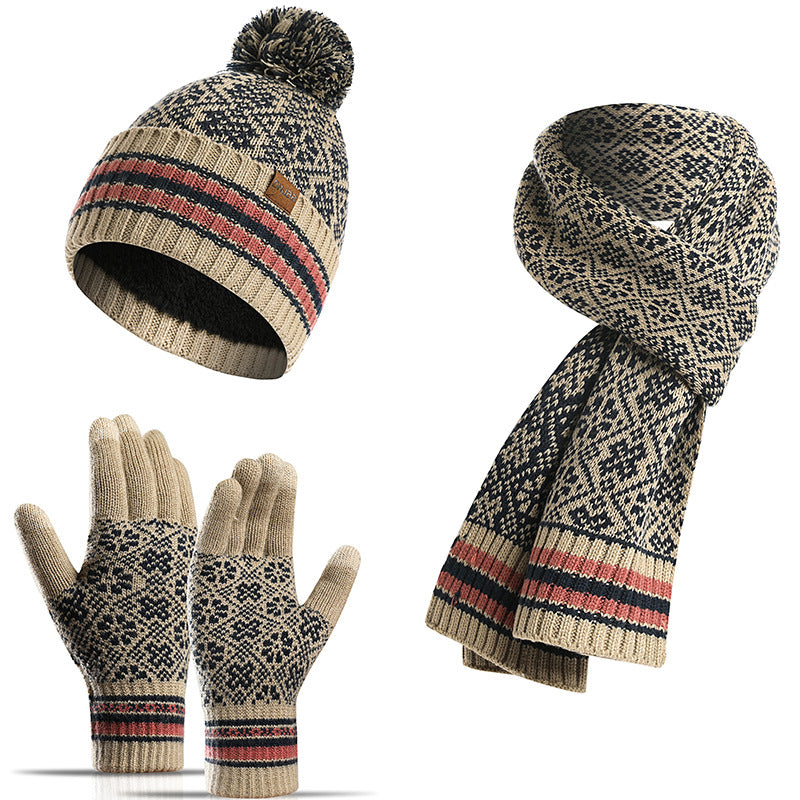 Three-piece Winter New Knitted Warm Woolen Hat Scarf And Gloves