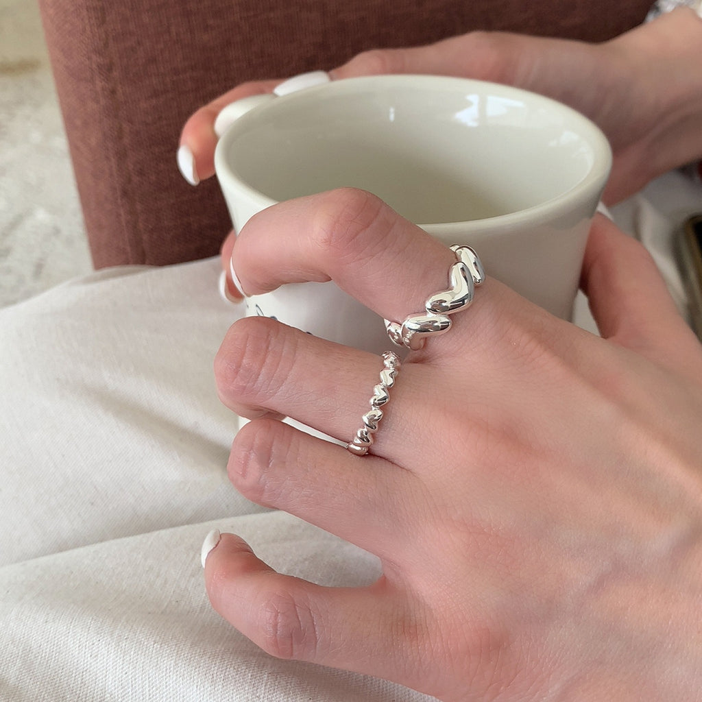 Sweet Heart Stackable Ring For Women, Irregular Unique Heart Shape Adjustable Open Finger Ring, Trendy Forest Style Boho Index Ring Gift