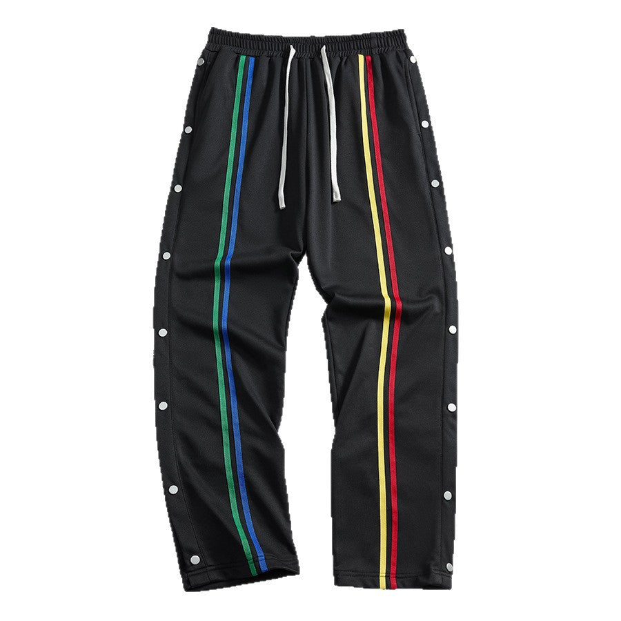 Color-block Striped Design Long Pants American-style Utility Pants
