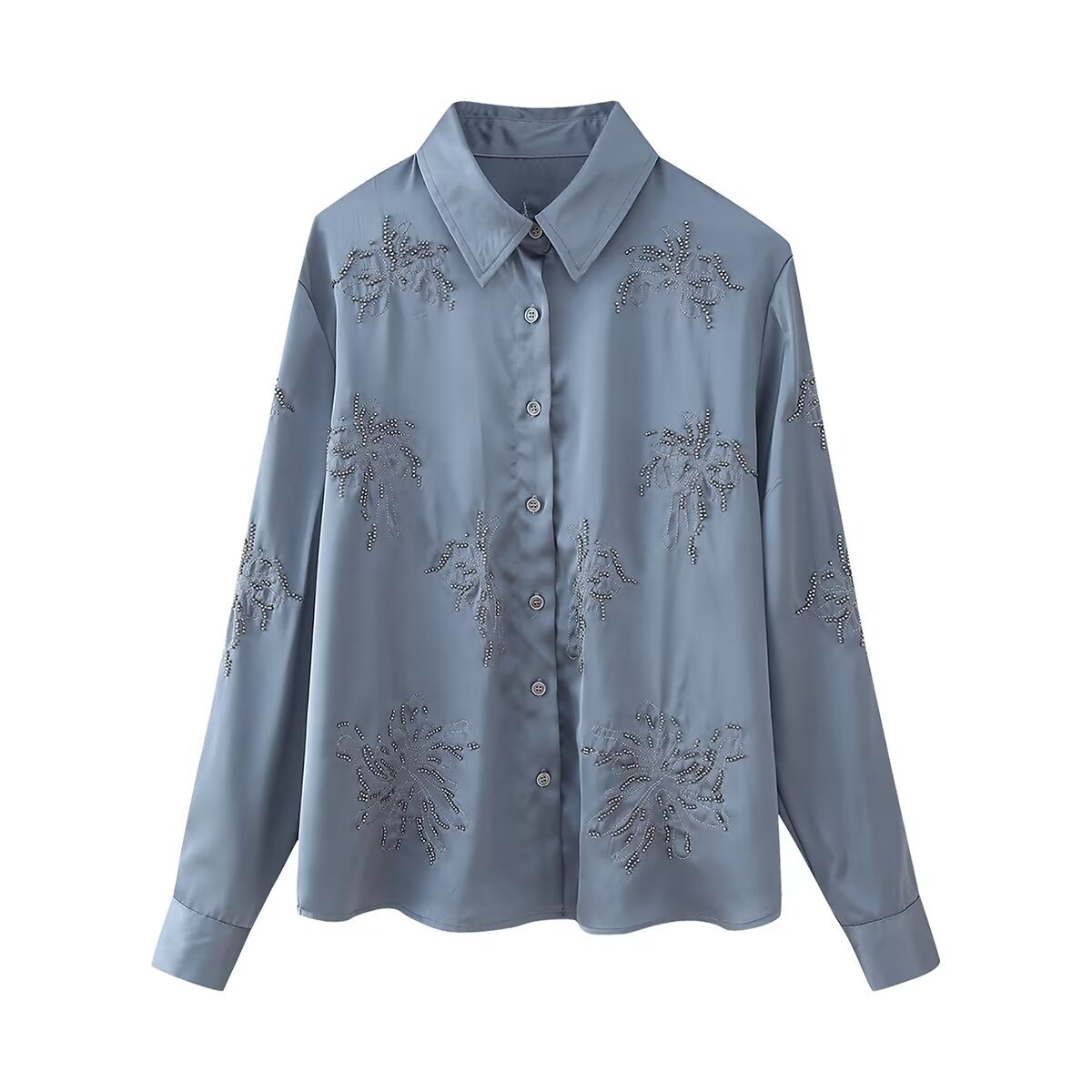 French Fashion Beaded Embroidered Shirts High Waist Casual Trousers Sets