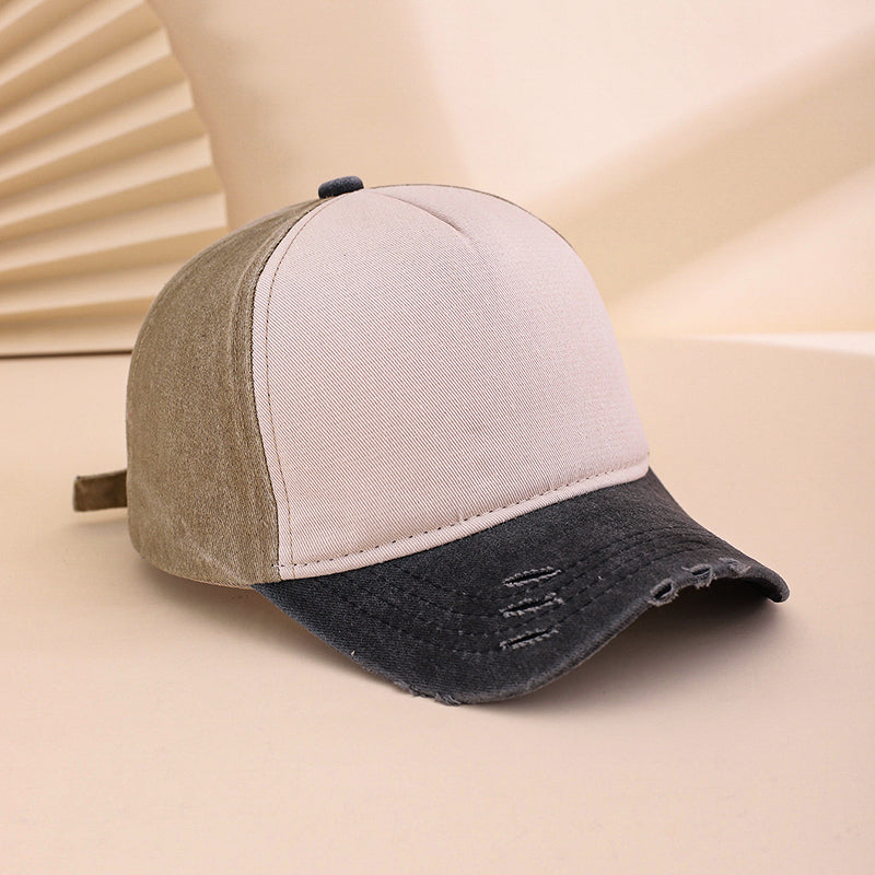Colored Patch Adjustable Beveling, Hole Punching, Water Washing, Distressed Vintage Style Casual Baseball Cap, Suitable For Outdoor Sports And Outings.