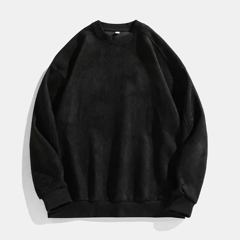 Suede-look Solid-color Casual Hoodie For Men