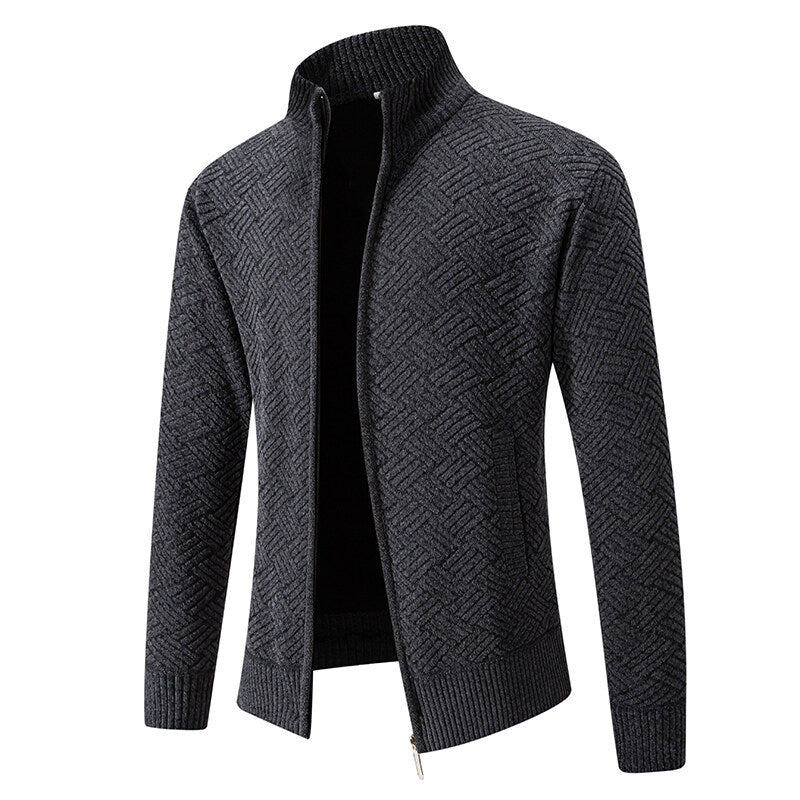 Men's Knitted Shirt With Stand Collar Zippered Cardigan Sweater