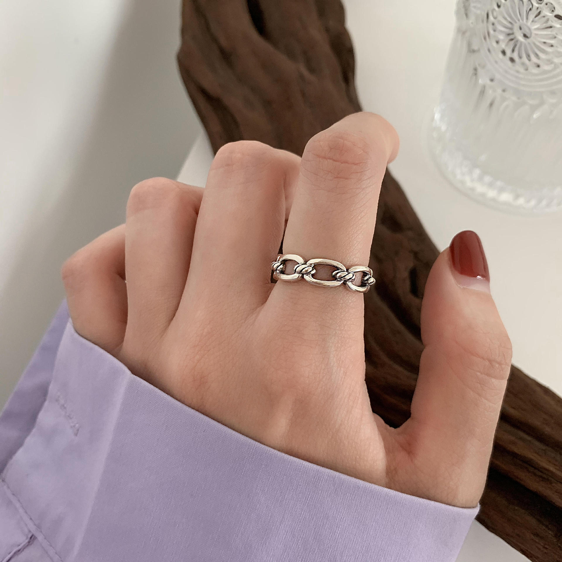 Korean Style Niche Design 925 Silver Rings For Women, Minimalist Non-Fading Vintage Heavy Industry Finger Rings Jewelry Wholesale