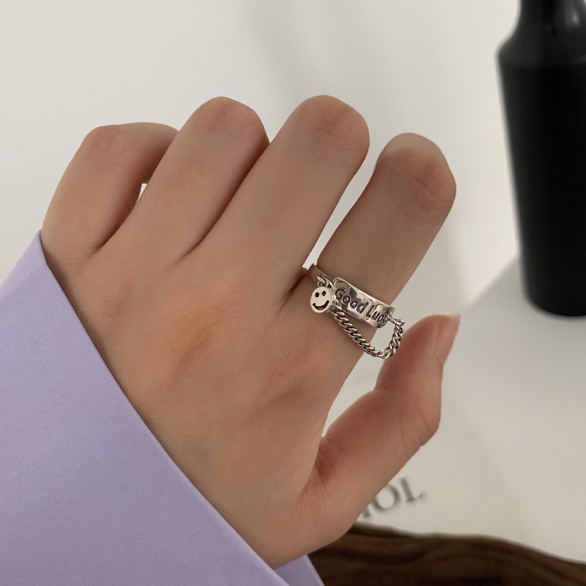 Minimalist 925 Silver Twisted Chain Open Ring, Vintage Adjustable Cuff Band, Korean Fashion Jewelry For Women