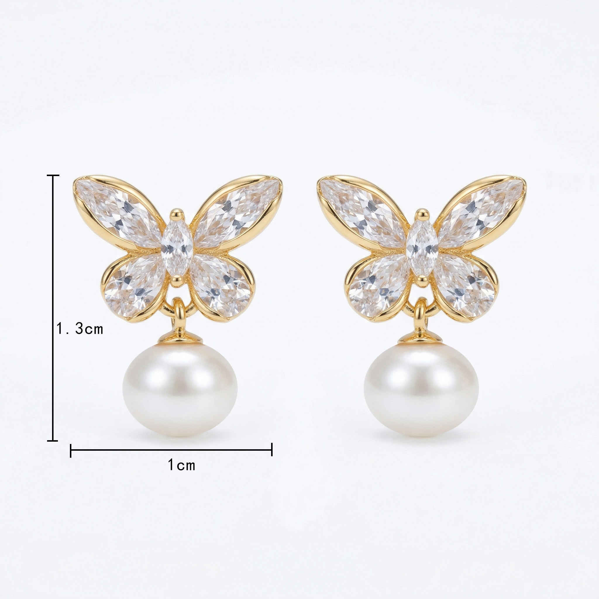 925 Sterling Silver Elegant Crystal Butterfly and Lustrous Pearl Drop Earrings
