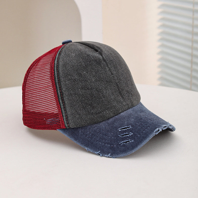 Multi-color Frayed Washed Vintage Mesh Breathable Fashion Sun-protective Baseball Cap Suitable For Outdoor Daily Activities