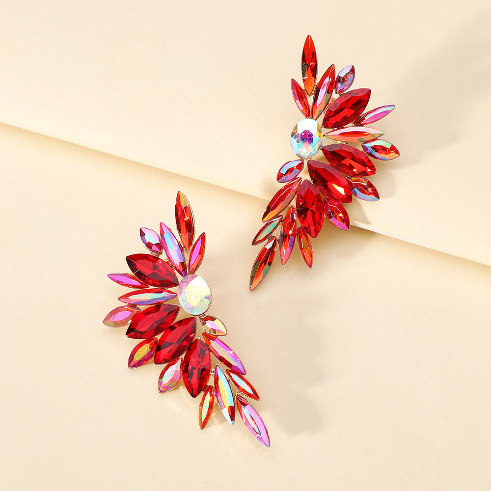 Luxury Crystal Wing Stud Earrings Statement Rhinestone Sparkly Elegant Jewelry For Women Party Wedding Bridal Prom