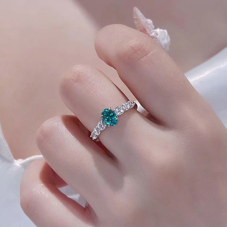 Retro Heart Shape Blue Cubic Zirconia Ring, Dainty Pave Band Ring