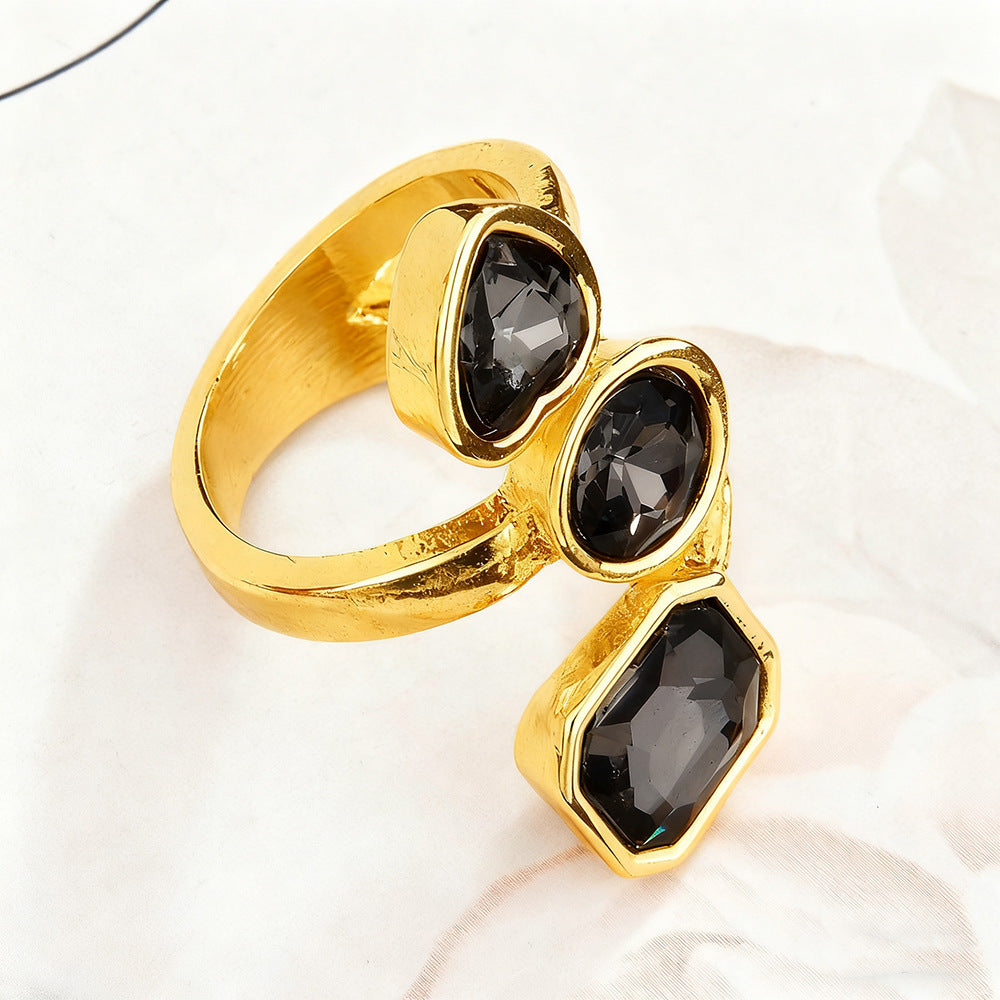 Retro Niche Design Gemstone Open Ring