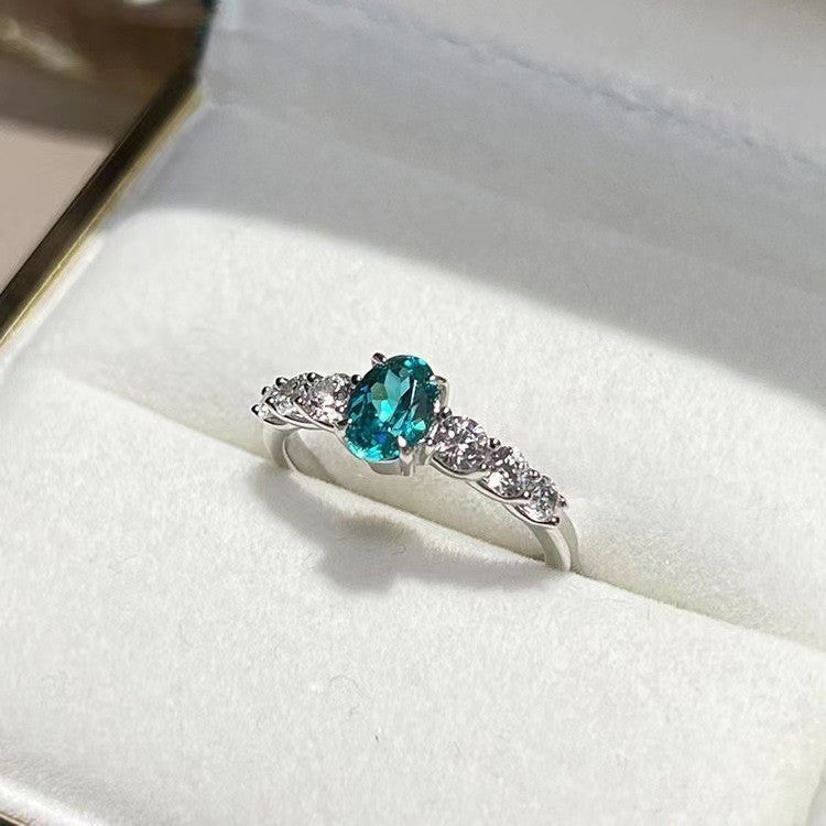 Retro Heart Shape Blue Cubic Zirconia Ring, Dainty Pave Band Ring