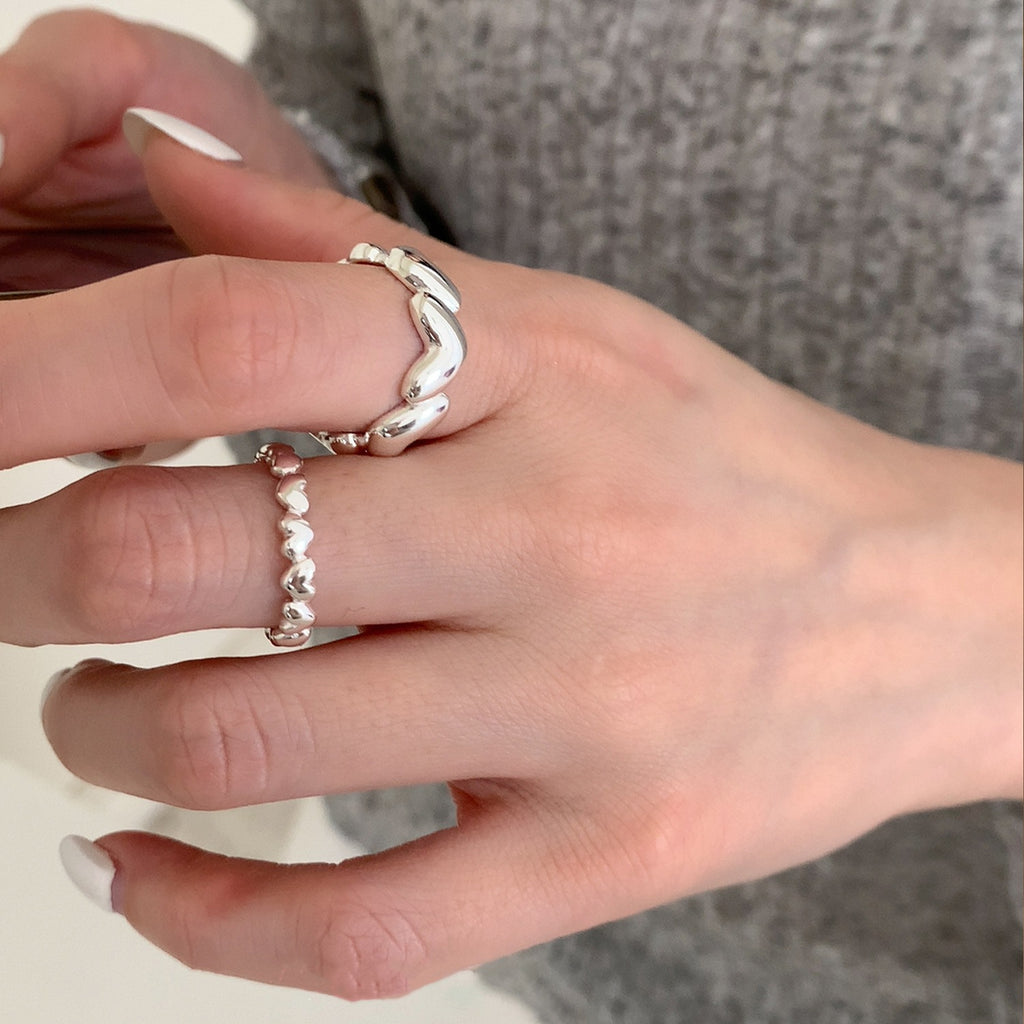 Sweet Heart Stackable Ring For Women, Irregular Unique Heart Shape Adjustable Open Finger Ring, Trendy Forest Style Boho Index Ring Gift