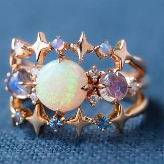 New Electroplated Rose Gold Three-Piece Ring Set