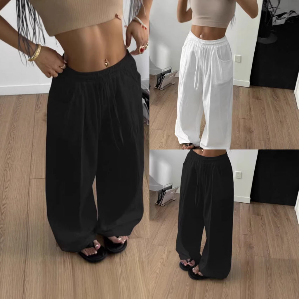 Laid-back Style High-Waist Casual All-Match Flowy Drawstring Wide-Leg Pants For Women