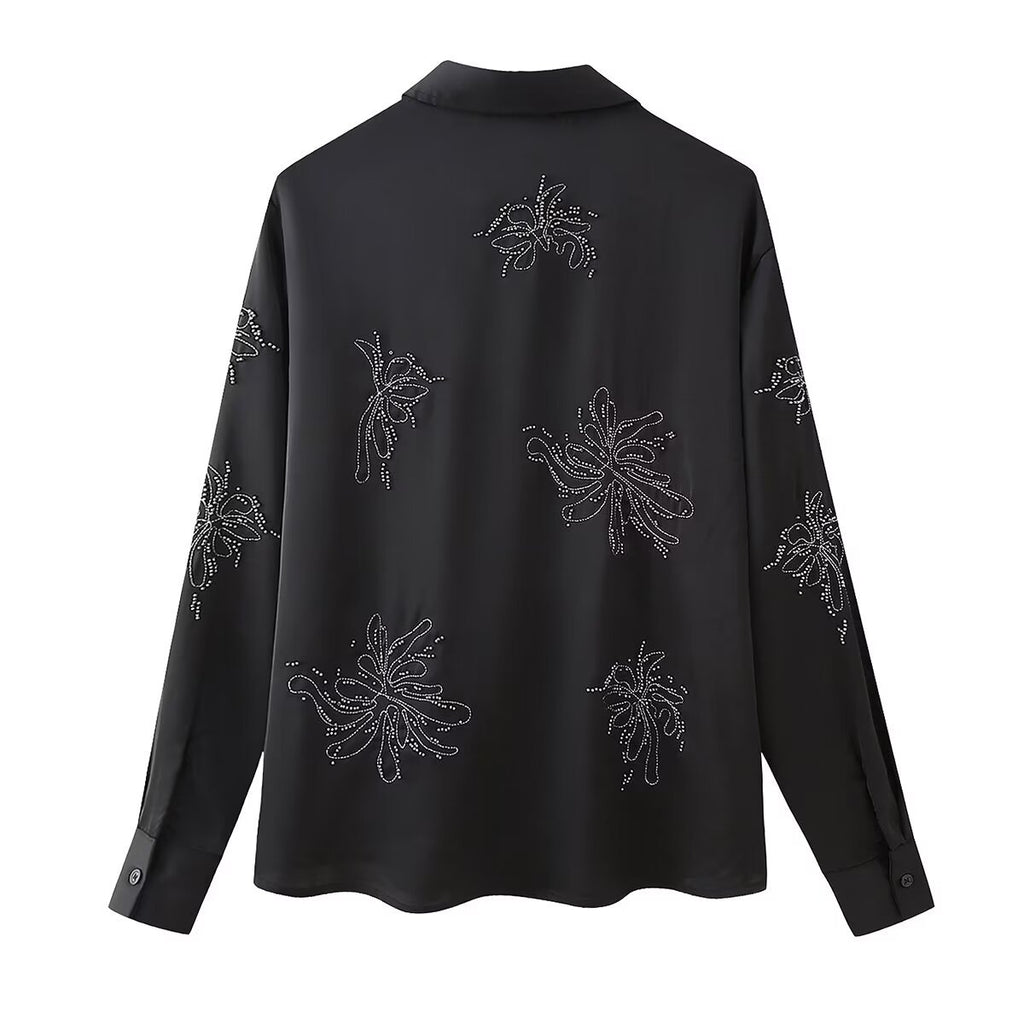 French Fashion Beaded Embroidered Shirts High Waist Casual Trousers Sets